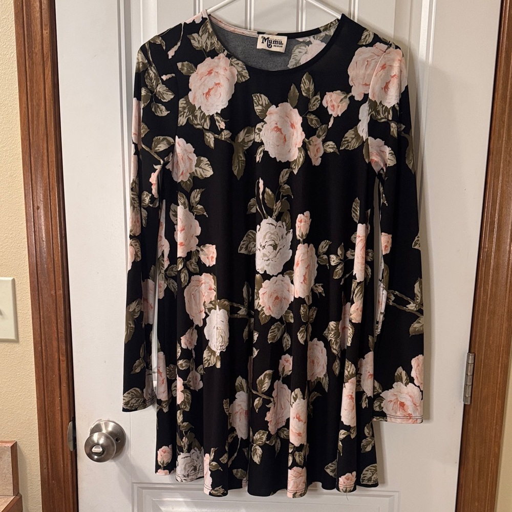 Show Me Your Mumu Tyler Bella Rose Floral Black Tunic Mini Dress